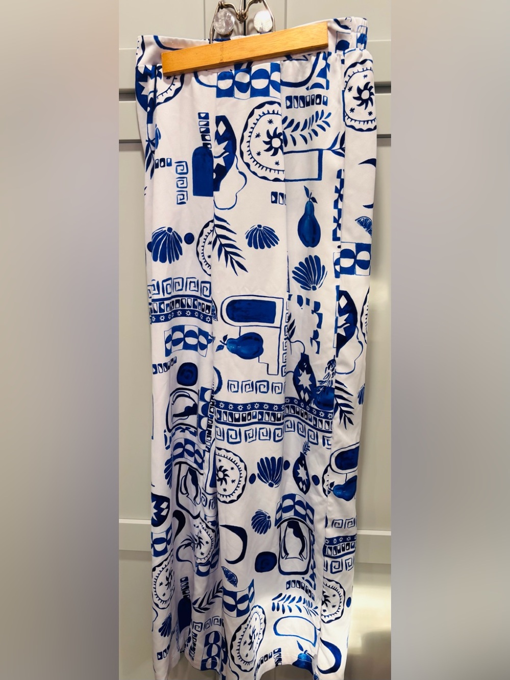 Mediterranean Tile & Fruit Print Wide Leg Palazzo Pants  Size S
